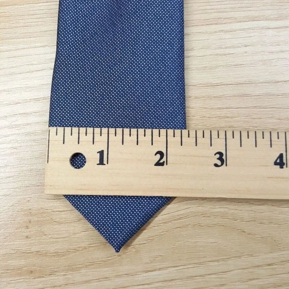 BAR III Mens Neck Tie Blue Micro Dot Slim Skinny Silk Blend
